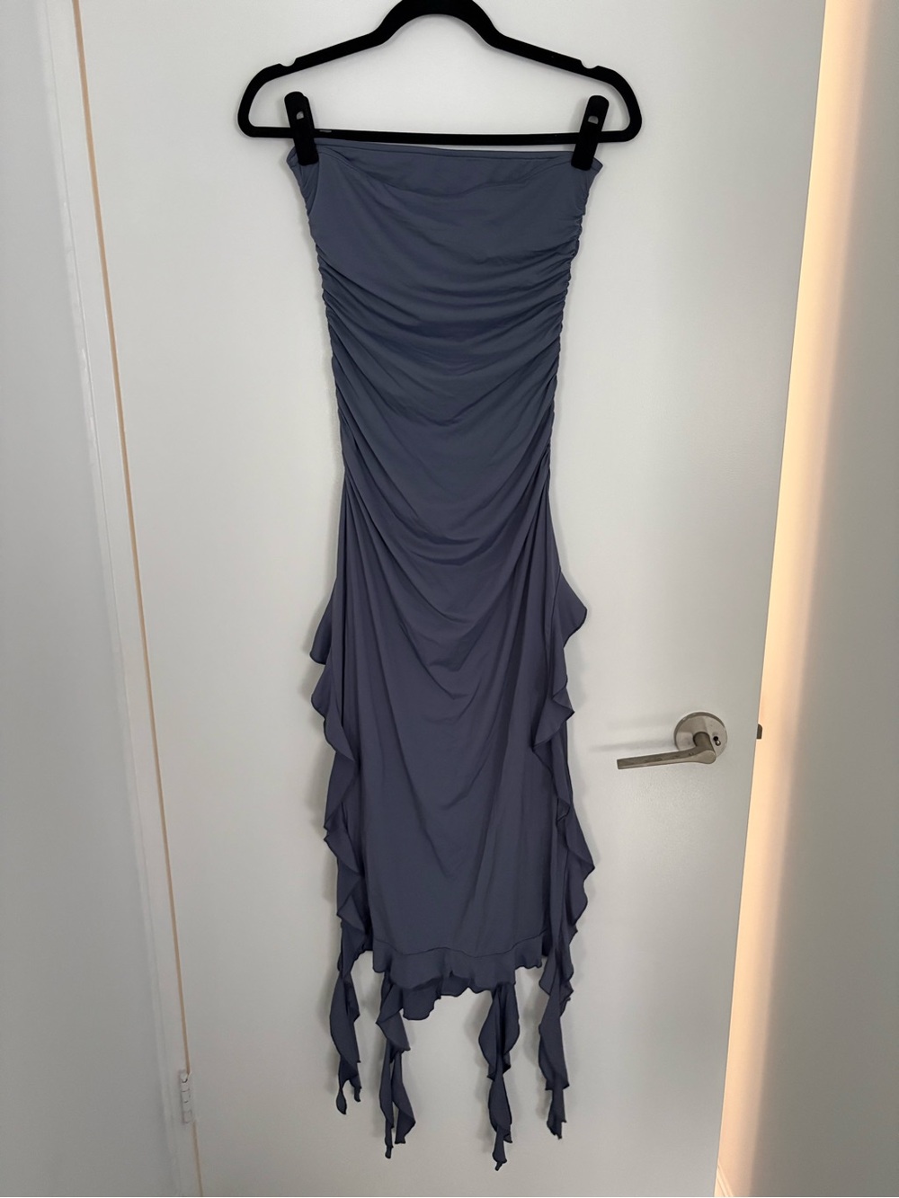 Lioness Slate Blue One-Shoulder Ruching Midi Dress